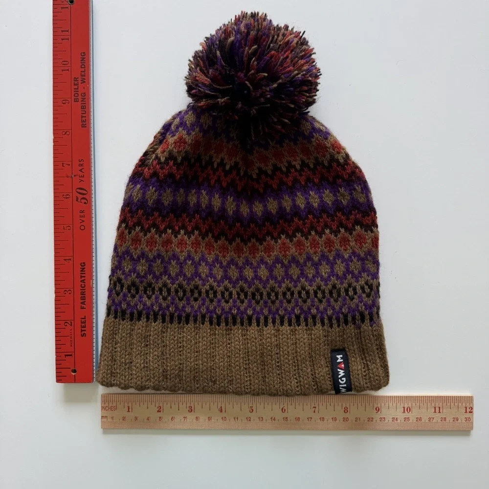 WIGWAM Pom Pom Beanie Hat Adult One Size Brown‎ Orange Cap